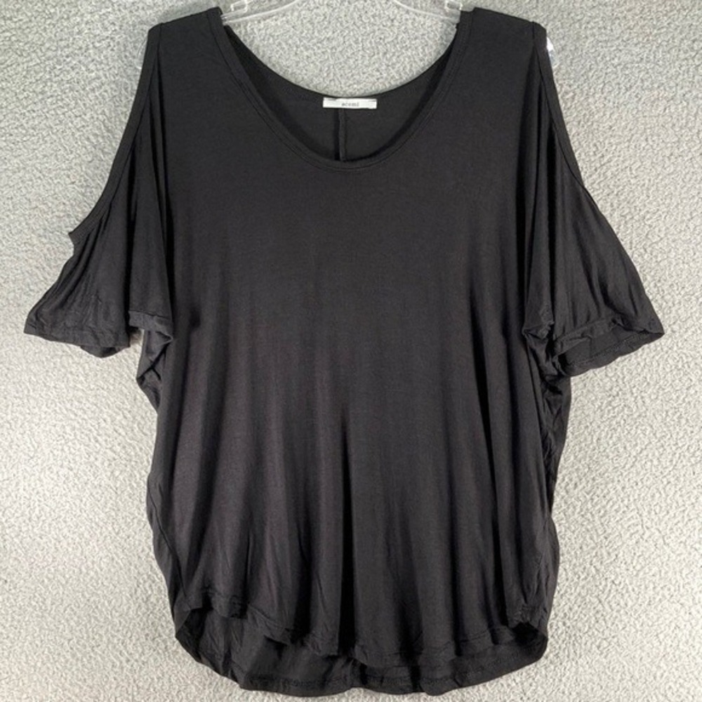 acemi Cold Shoulder Top Women Medium Black Oversized Scoop Neck Rayon Blend